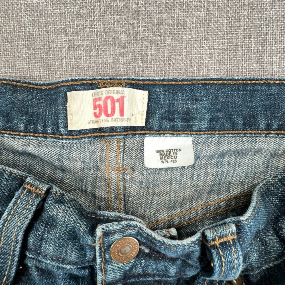 Vintage Y2K Levis 501 Original Jeans Men 32x30 (Fits 31x30) Blue Fade Whiskering - Picture 3 of 12